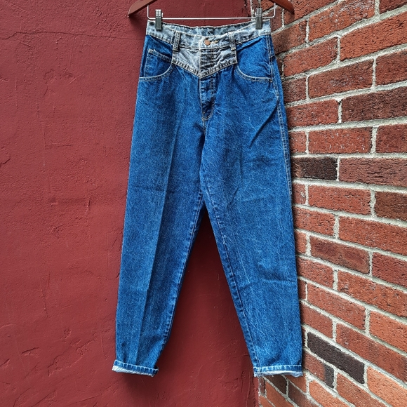 Vintage 90's Two Tone High Rise Mom Jeans Taper Leg Jeans Y2K Size 4 Fall - Picture 5 of 10
